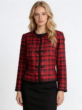 MAGGIE LONDON | Buffalo Plaid Holiday Silk Blazer Sz 12P